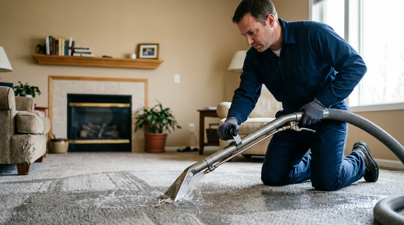 Water damage restoration technician working near Callao, VA